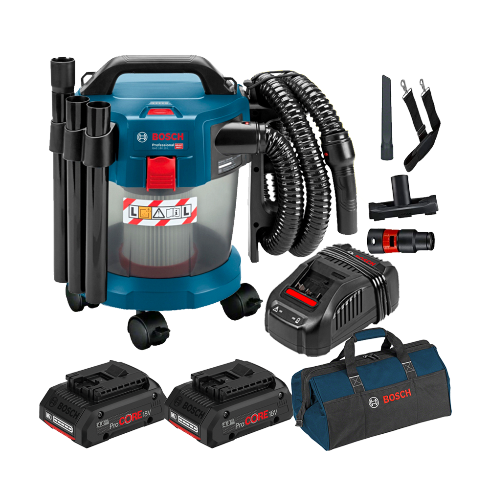 BOSCH GAS 18V-10 L Aspirator 18V +  + Set 2 acumulatori 4Ah ProCore + Incarcator + Geanta textil mediu