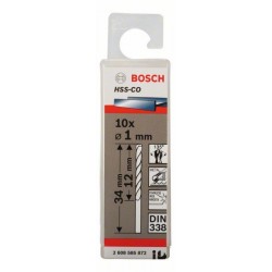 Bosch Set 10 burghie pentru metal HSS-Co, DIN338, 1x12x34mm
