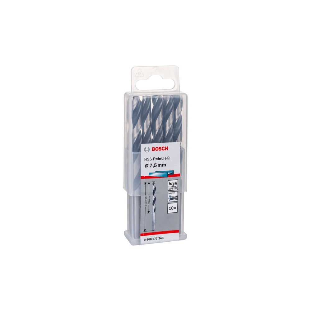 Bosch Set 10 burghie metal HSS PointTeQ, 7.5x69x109mm