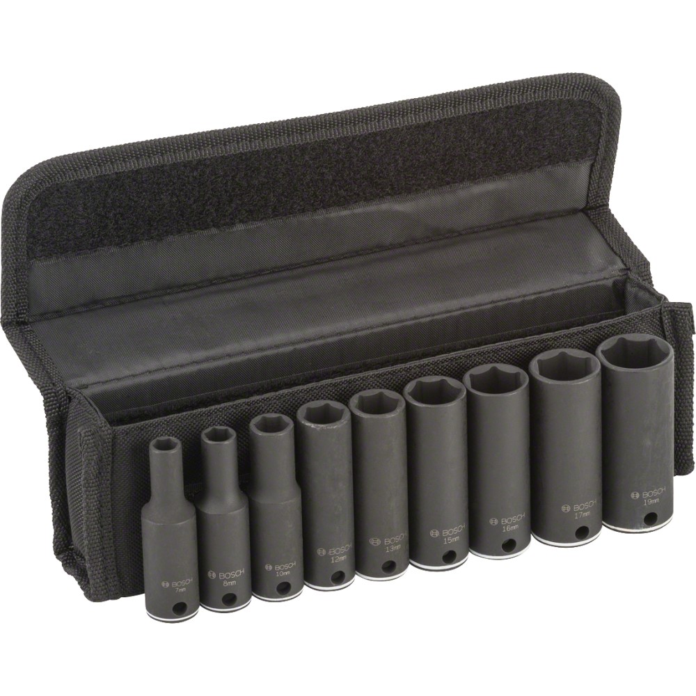 Bosch Set 9 chei tubulare 3/8" adanci 7, 8, 10, 12, 13, 15, 16, 17, 19mm