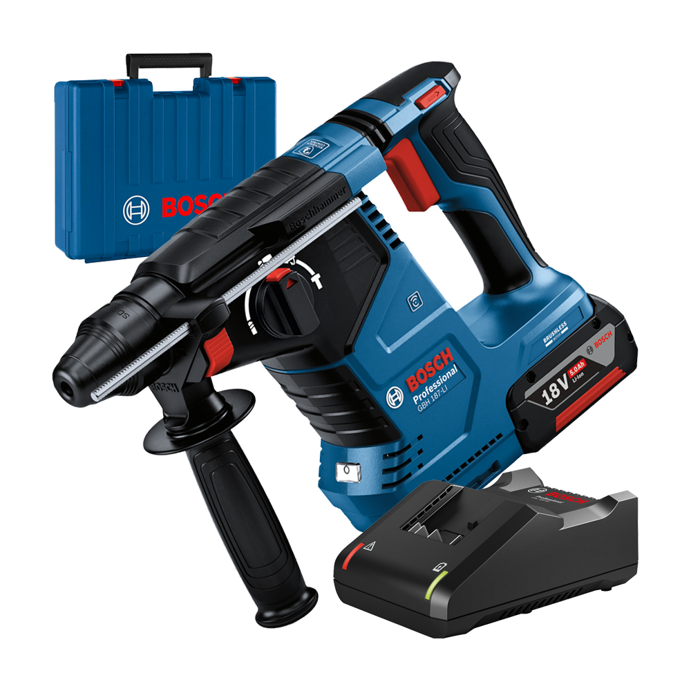 BOSCH GBH 187-LI Ciocan rotopercutor brushless, cu 1 acumulator Li-Ion 5Ah, 2.4J + Incarcator 4Ah + Valiza