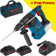 BOSCH GBH 18V-26 (SOLO) Ciocan rotopercutor brushless, Li-Ion, 2.6J +  Set 2 acumulatori 4Ah ProCore + Incarcator + Geanta texti