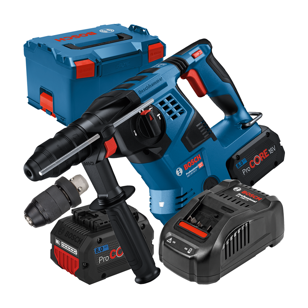 BOSCH GBH 18V-28 CF Ciocan rotopercutor brushless cu 2 acumulatori Li-Ion, 18V, 8Ah, 3.4J + Incarcator rapid + L-BOXX
