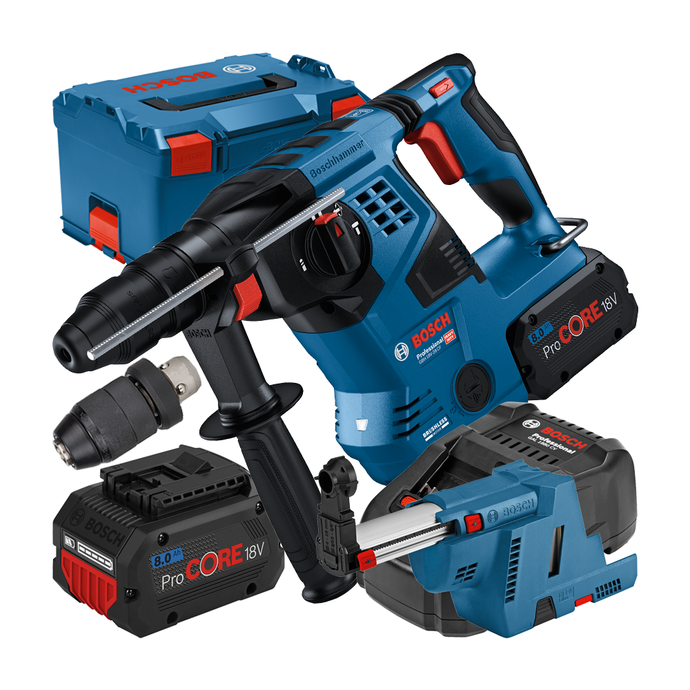BOSCH GBH 18V-28 CF Ciocan rotopercutor brushless cu 2 acumulatori Li-Ion, 18V, 8Ah, 3.4J + Incarcator rapid + Sistem de aspirar