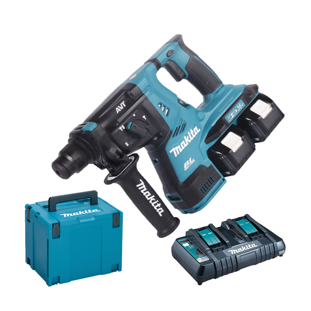 MAKITA DHR280PT2J Ciocan rotopercutor brushless cu 2 acumulatori Li-Ion, 2x18V, 5Ah, 2.8J + Makpac