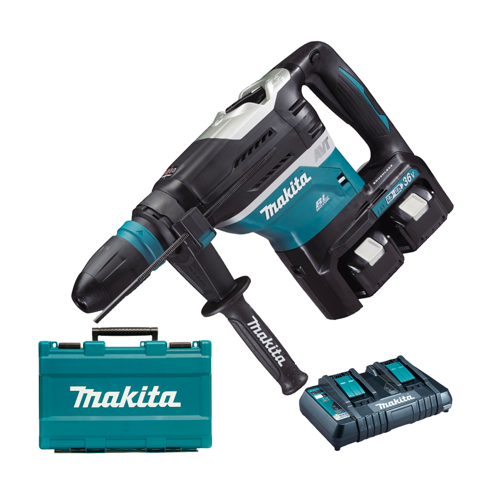 MAKITA DHR400T2UN Ciocan rotopercutor SDS MAX, brushless, 2x18V, cu 2 acumultori Li-Ion, 18V, 5Ah, 8J + Valiza