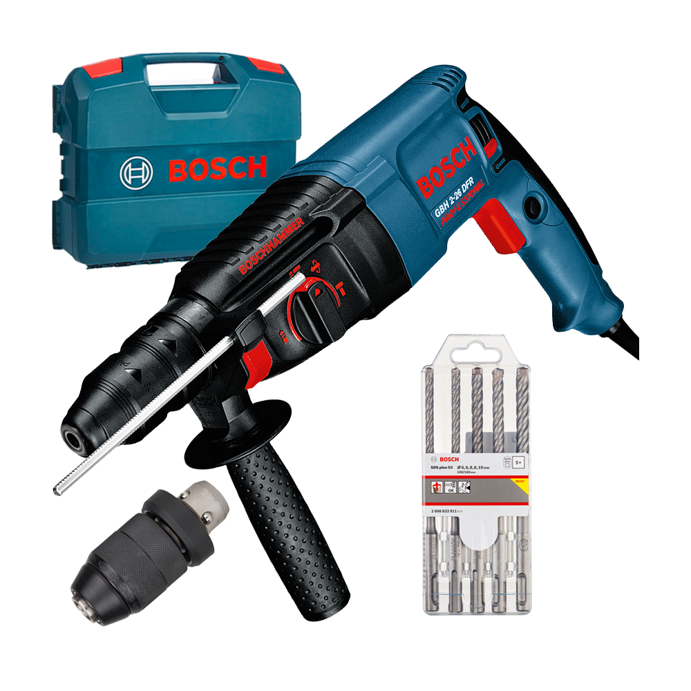 BOSCH GBH 2-26 DFR Ciocan rotopercutor SDS-plus 800 W, 2.7J +  Set 5 burghie SDS-PLUS-5X, 6/6/8/8/10 mm