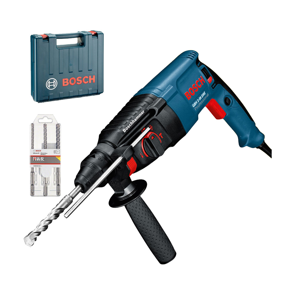 BOSCH GBH 2-26 DRE Ciocan rotopercutor SDS-plus 800 W, 2.7 J +  Set 3 burghie SDS-plus-5X 6/8/10 mm