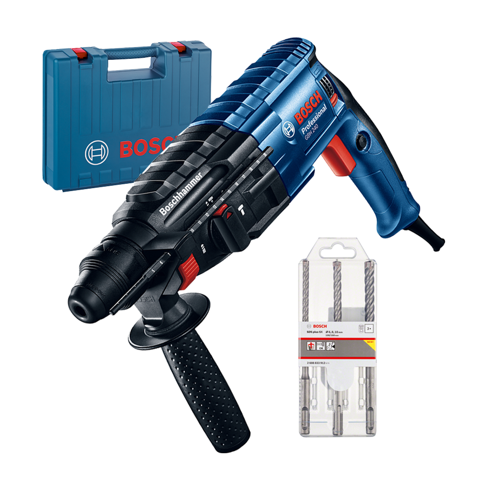 BOSCH GBH 240 Ciocan rotopercutor SDS-plus 790 W, 2.7 J +  Set 3 burghie SDS-PLUS-5X, 6/8/10 mm