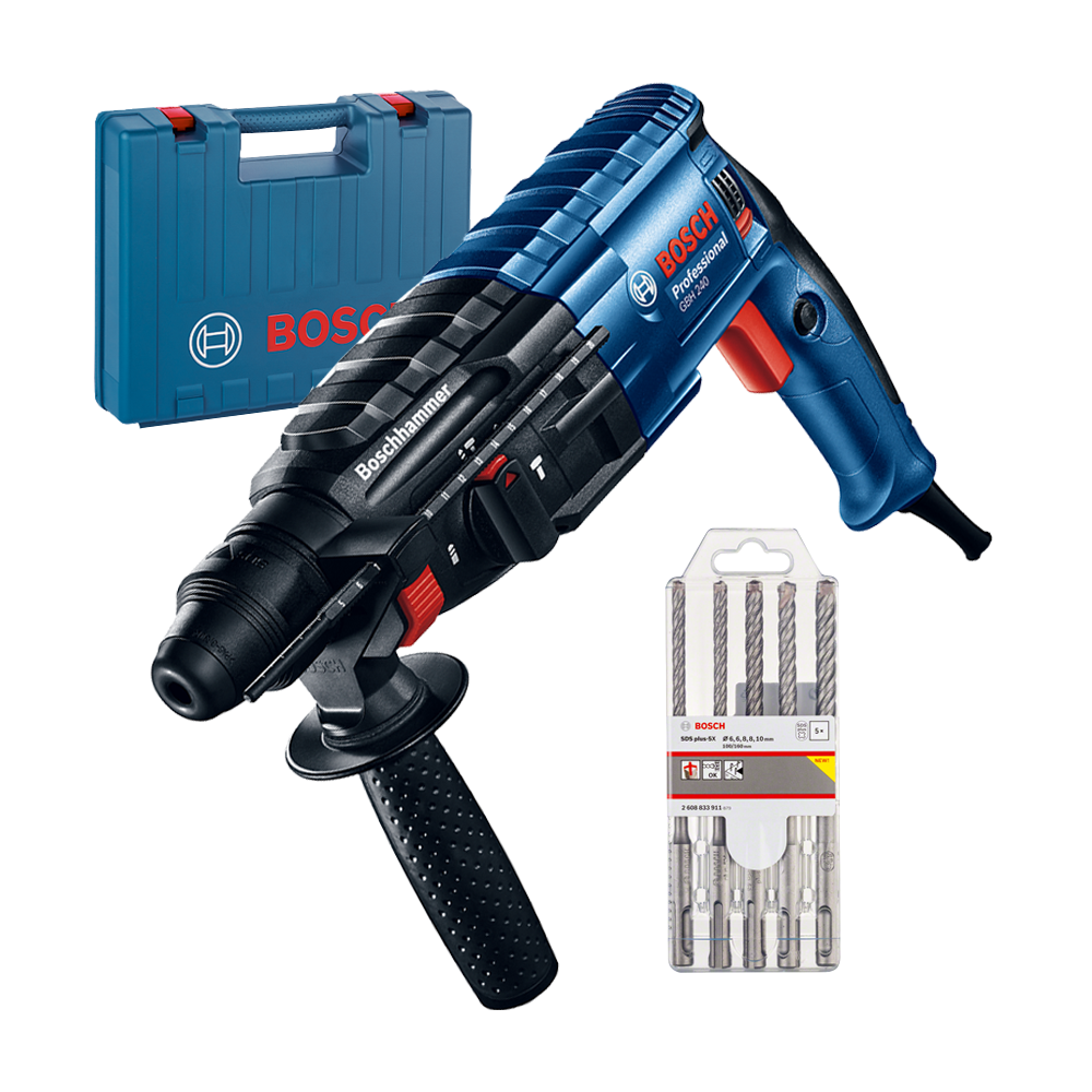 BOSCH GBH 240 Ciocan rotopercutor SDS-plus 790 W, 2.7 J + Set 5 burghie SDS-PLUS-5X, 6/6/8/8/10 mm