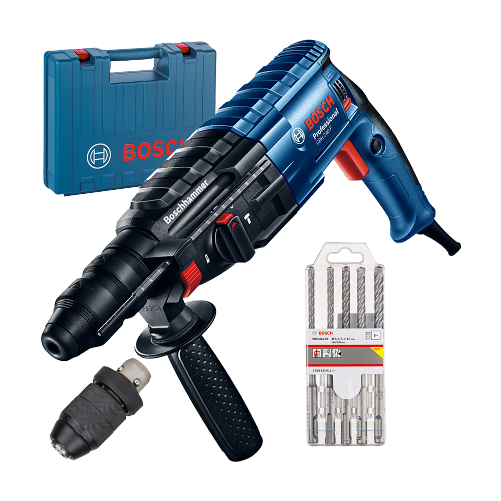 BOSCH GBH 240 F Ciocan rotopercutor SDS-plus 790 W, 2.7 J +  Set 5 burghie SDS-PLUS-5X, 6/6/8/8/10 mm