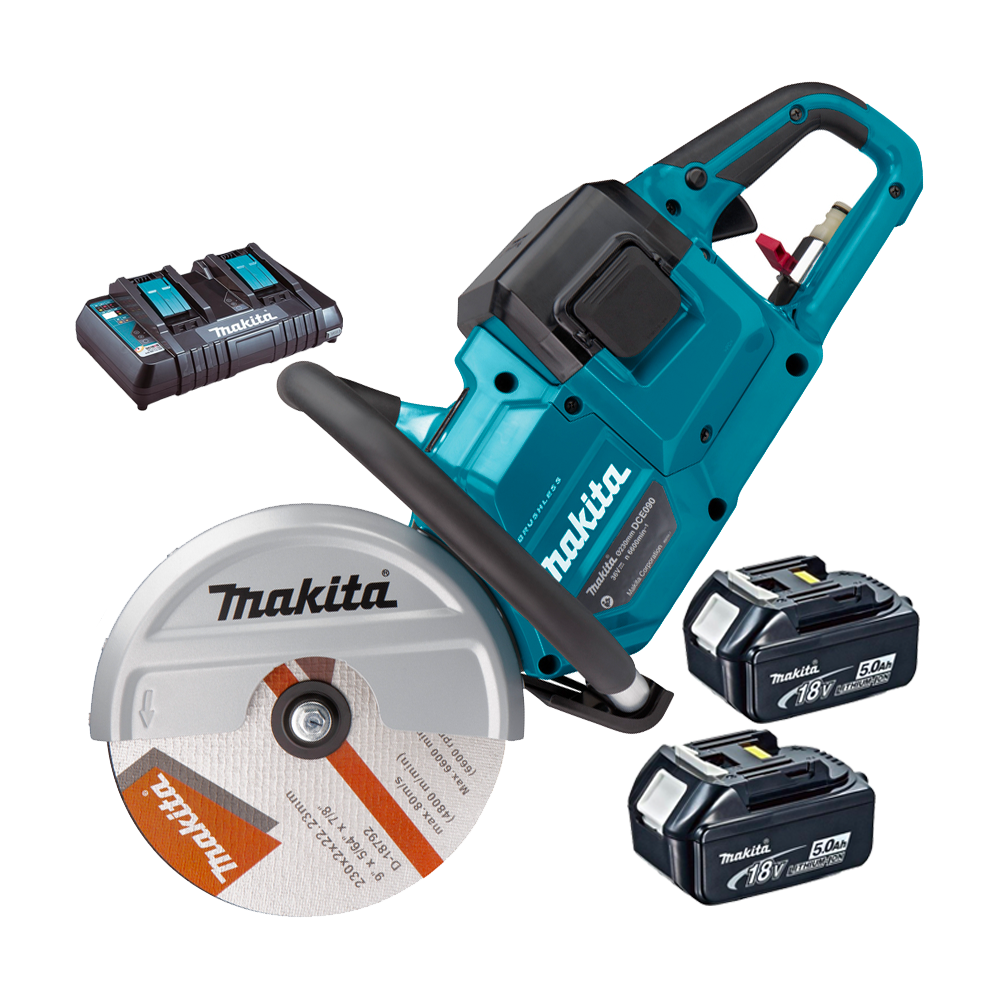 MAKITA DCE090T2X1 Debitator de metale brushless cu 2 acumulatori Li-Ion, 2x18V, 5Ah