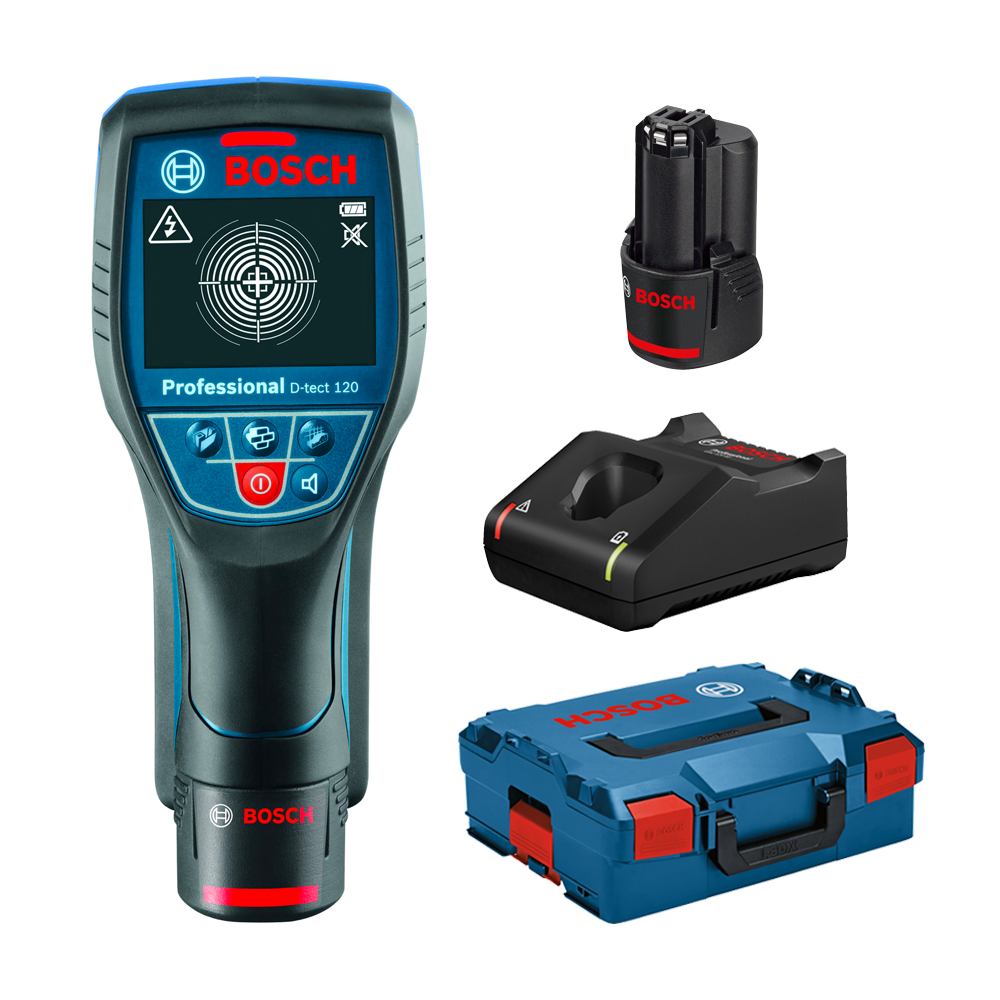 BOSCH D-tect 120 (SOLO) Detector de metale cu 2 acumulatori Li-Ion, 3Ah + Incarcator + L-BOXX