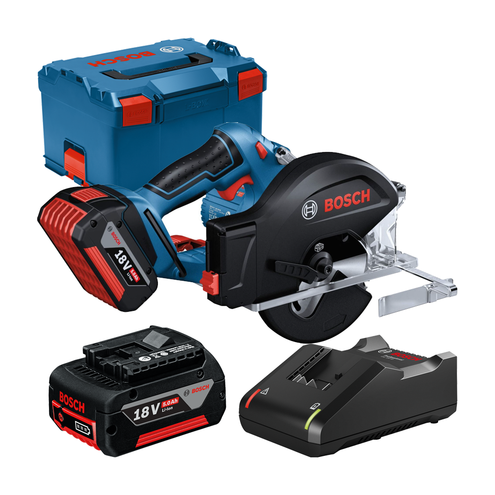 BOSCH GKM 18V-50 Ferastrau circular cu 2 acumulatori Li-Ion, 5Ah + Incarcator 4Ah + L-BOXX