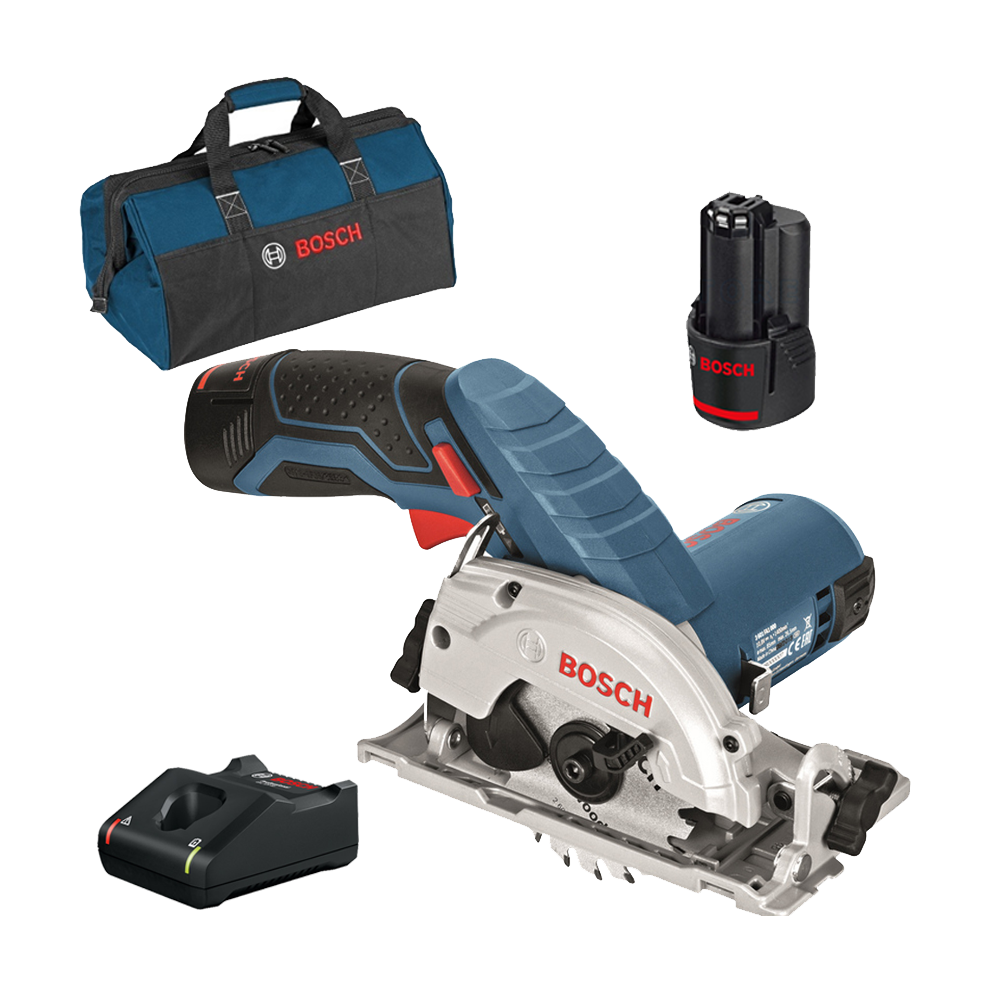 BOSCH GKS 12V-26 Ferastrau circular cu 2 acumulatori Li-Ion, 3Ah + Incarcator rapid de 4Ah GAL12V-40 + Geanta textil