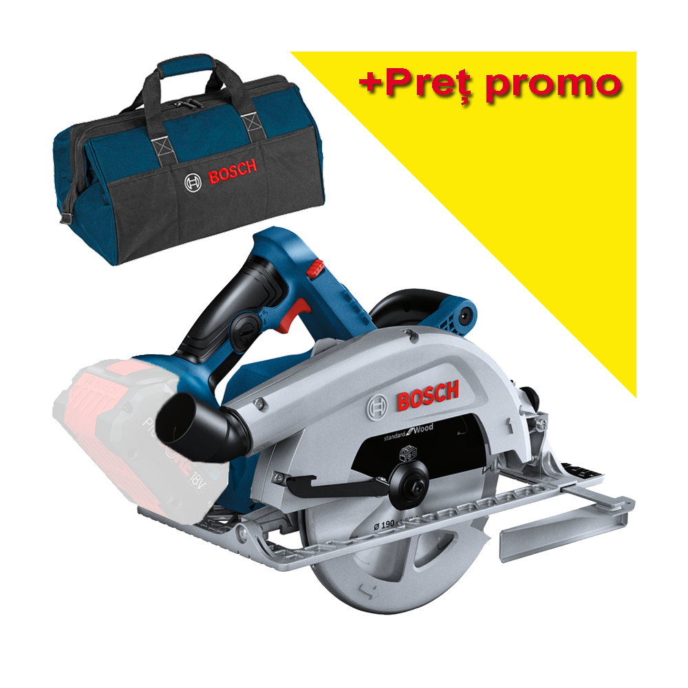 BOSCH GKS 18V-68 C (SOLO) Ferastrau circular brushless BITURBO, Li-Ion + Geanta textil mediu, fara acumulator in set