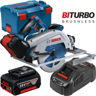 BOSCH GKS 18V-68 GC Ferastrau circular brushless BITURBO cu 2 acumulatori Li-Ion, 5Ah + Incarcator + L-BOXX