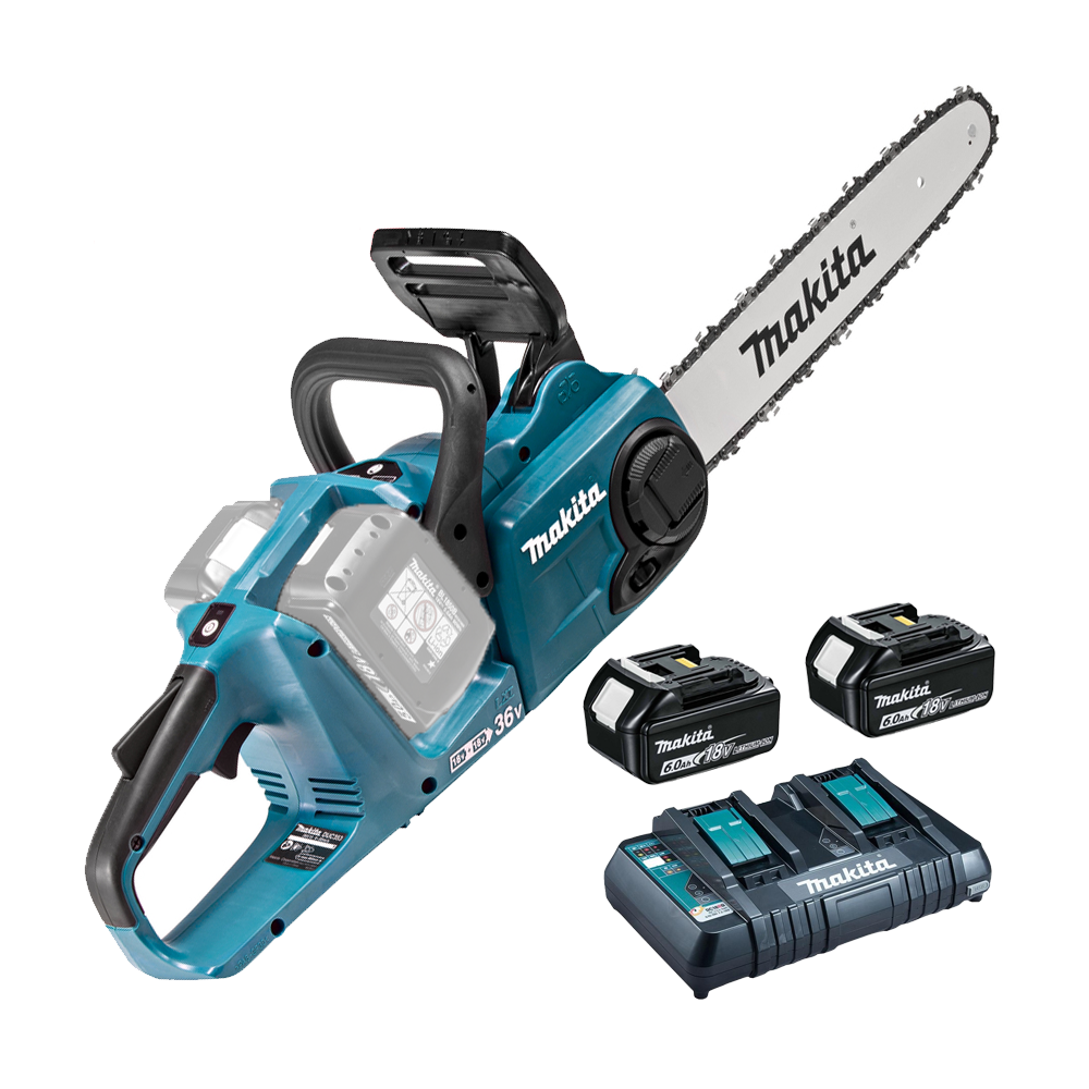 MAKITA DUC353PG2 Ferastrau cu lant cu 2 acumulatori Li-Ion, 2x18V, 6Ah, lama 35 cm, grosime lant 1.1 mm, pas 3/8" + Incarcator