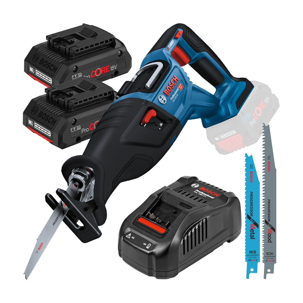 BOSCH GSA 185-LI Ferastrau sabie brushless, Li-Ion + 2 acumulatori 4Ah ProCore + Incarcator 8Ah