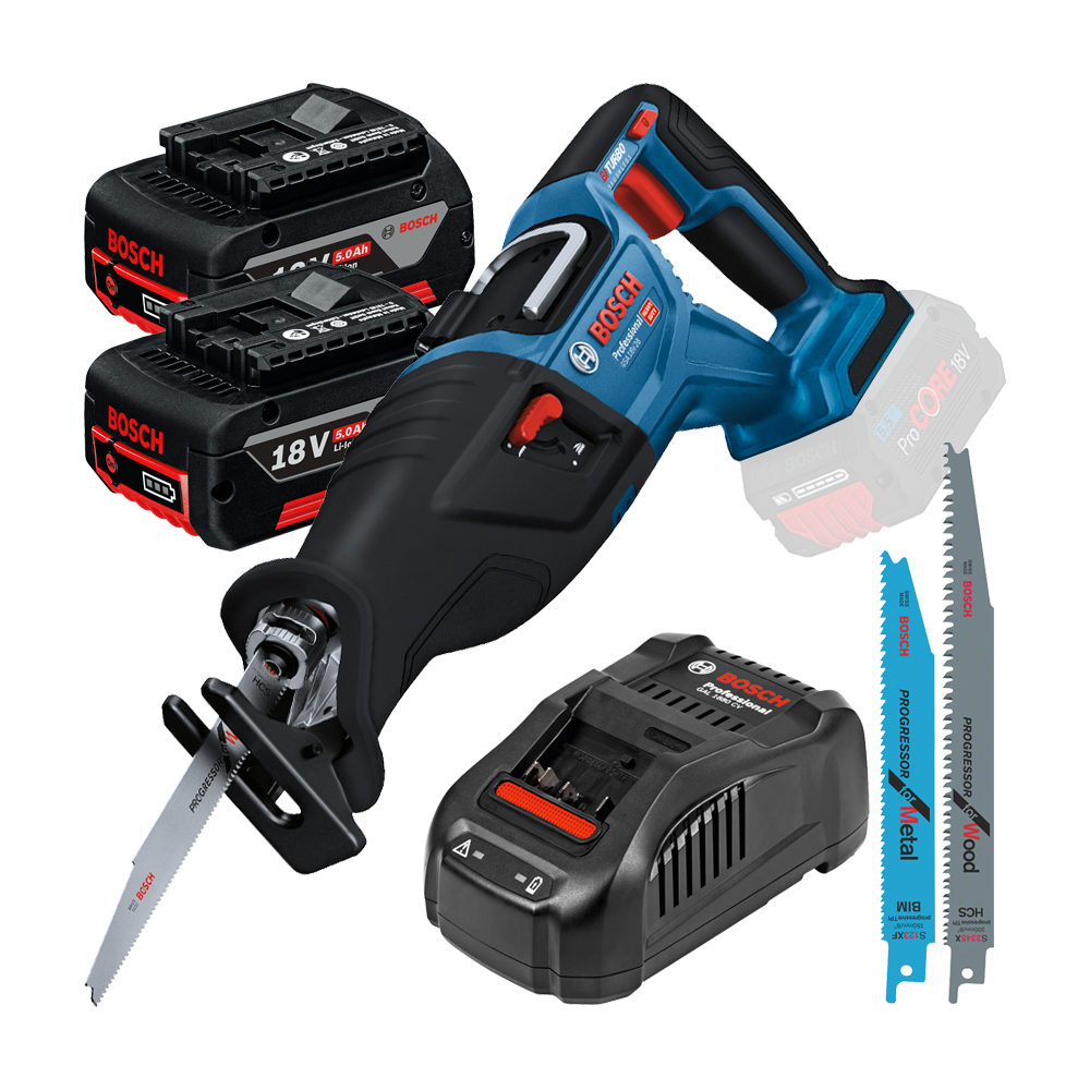 BOSCH GSA 185-LI Ferastrau sabie brushless, Li-Ion + 2 acumulatori 5Ah CoolPack + Incarcator 8Ah