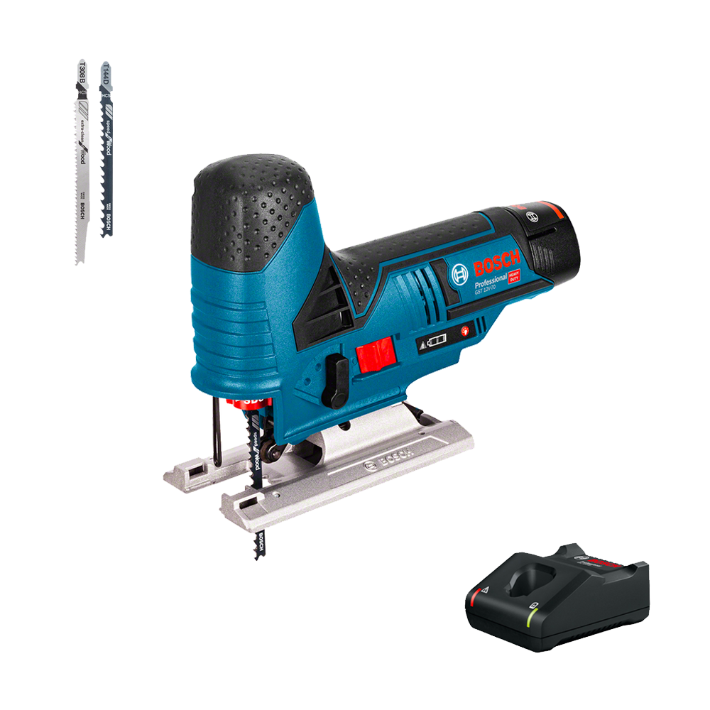BOSCH GST 12V-70 Ferastrau vertical cu 1 acumulator Li-Ion, 2Ah + Incarcator rapid de 4Ah GAL12V-40