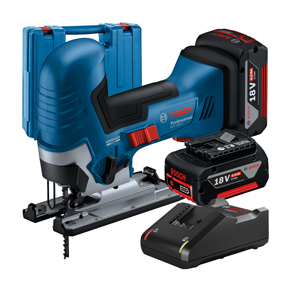 BOSCH GST 185-LI (S) Ferastrau vertical brushless, cu 2 acumulatori Li-Ion, 4Ah CoolPack + Incarcator 4Ah