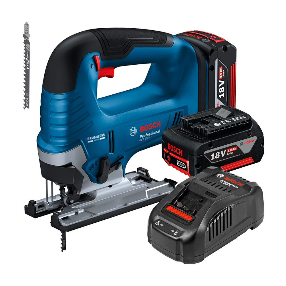 BOSCH GST 185-LI Ferastrau vertical  brushless, +  Set 2 acumulatori 5Ah CoolPack + Incarcator 8Ah
