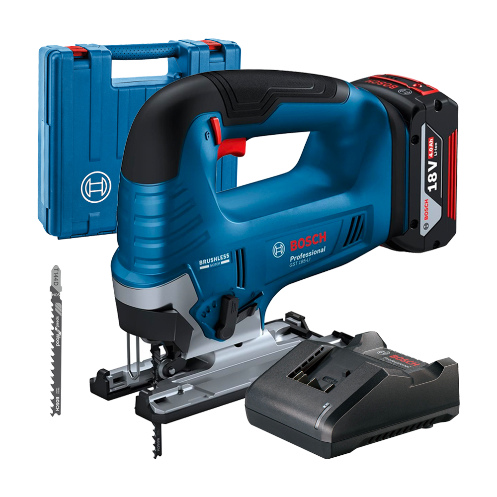 BOSCH GST 185-LI Ferastrau vertical  brushless, cu 1 acumulator Li-Ion, 4Ah CoolPack + Incarcator 2Ah