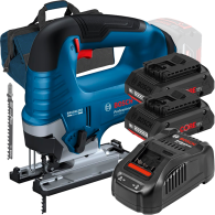 BOSCH GST 185-LI Ferastrau vertical brushless, +  Set 2 acumulatori 4Ah ProCore + Incarcator 8Ah + Geanta textil mediu