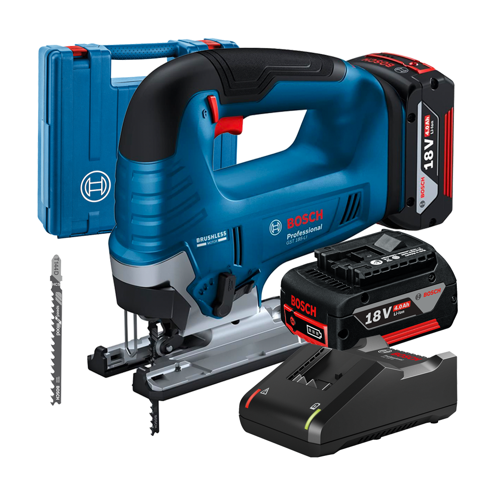 BOSCH GST 185-LI Ferastrau vertical brushless, cu 2 acumulatori Li-Ion, 4Ah CoolPack + Incarcator 4Ah