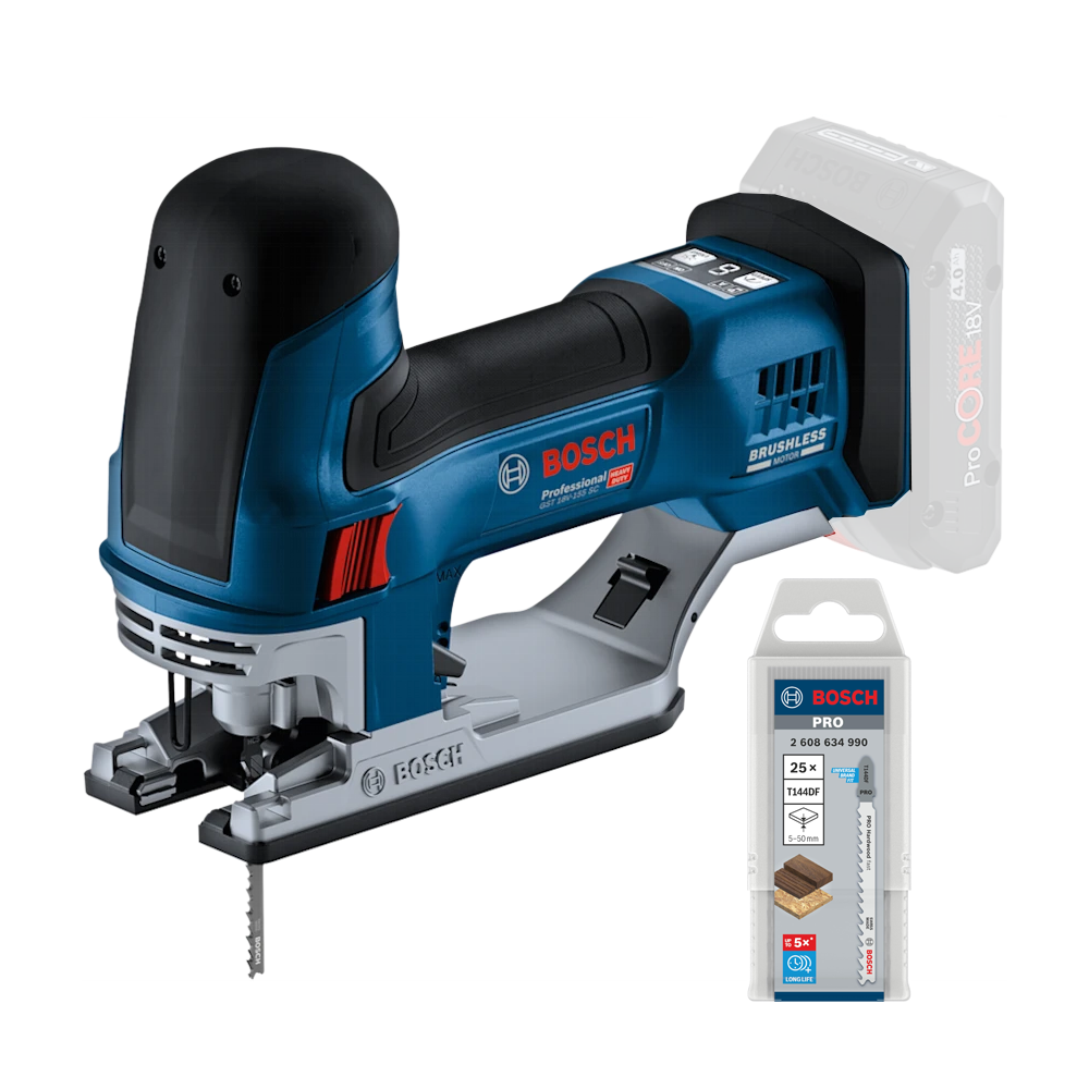 BOSCH GST 18V-125 S (SOLO) Ferastrau vertical brushless Li-Ion + Set 25 panze, fara acumulator in set