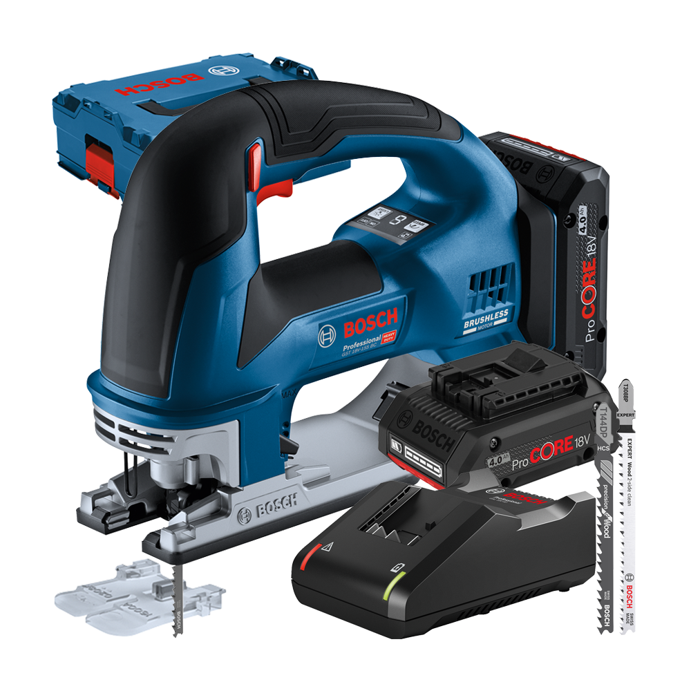 BOSCH GST 18V-155 BC Ferastrau vertical brushless cu 2 acumulatori Li-Ion, 4Ah ProCore + L-BOXX