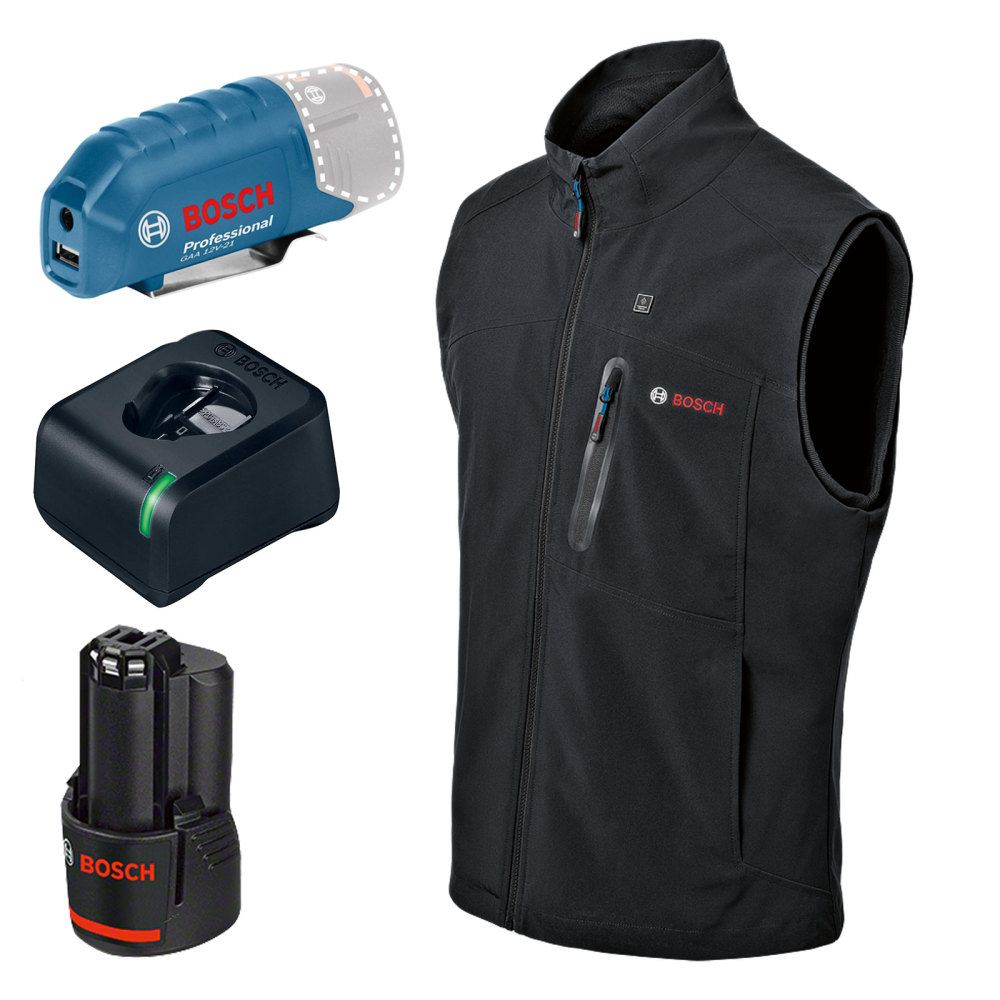 BOSCH GHV 12+18V XA Vesta cu incalzire - marimea XL + Adaptor GAA 12V-21 + 1x acumulatori Li-Ion, 12V, 2Ah + Incarcator