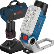 BOSCH GLI 12V-330 Lampa cu 2 acumulatori Li-Ion, 2Ah + Incarcator rapid de 4Ah GAL12V-40 + Geanta textil