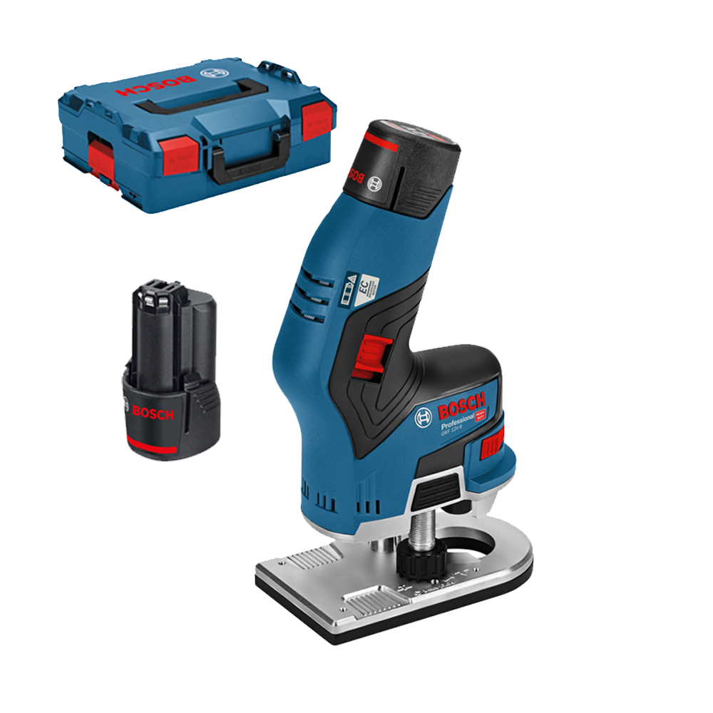 BOSCH GKF 12V-8 Masina de frezat muchii cu 2 acumulatori Li-Ion, 3Ah + L-BOXX