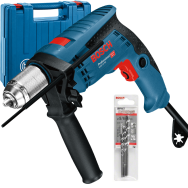 BOSCH GSB 13 RE Masina de gaurit cu percutie 600 W + Set 3 burghie + Valiza