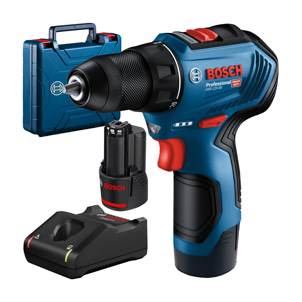BOSCH GSR 12V-30 Masina de gaurit si insurubat brushless cu 2 acumulatori Li-Ion, 2Ah, 30Nm + Valiza