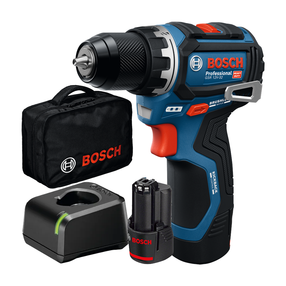 BOSCH GSR 12V-32 Masina de gaurit si insurubat brushless cu 2 acumulatori Li-Ion, 2Ah, 32Nm + Geanta textil