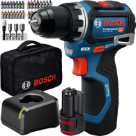 BOSCH GSR 12V-32 Masina de gaurit si insurubat brushless cu 2 acumulatori Li-Ion, 2Ah, 32Nm + Set 36 accesorii + Geanta textil
