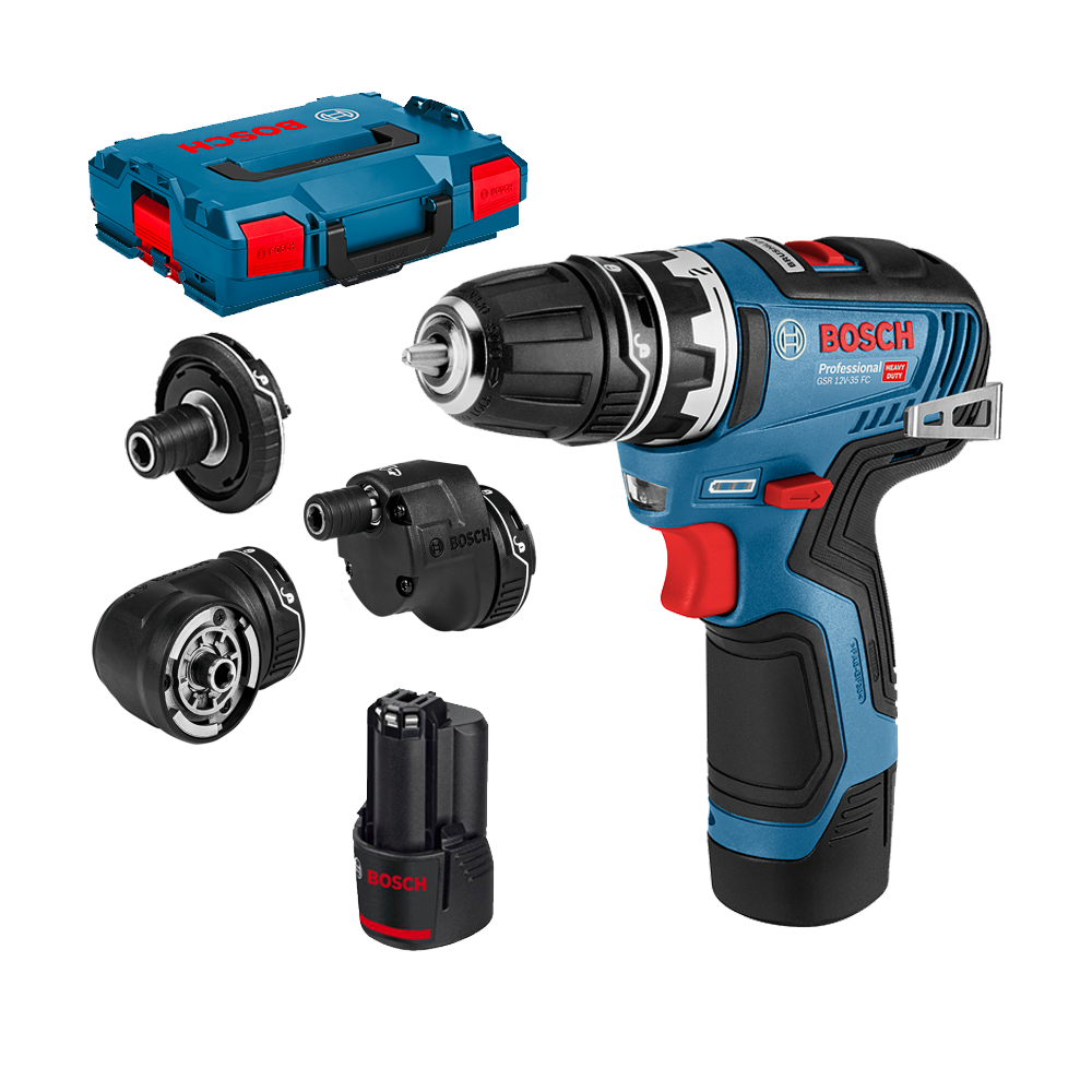 BOSCH GSR 12V-35 FC SET Masina de gaurit si insurubat cu 2 acumulatori Li-Ion, 3Ah, 35Nm + 4 atasamente + L-BOXX