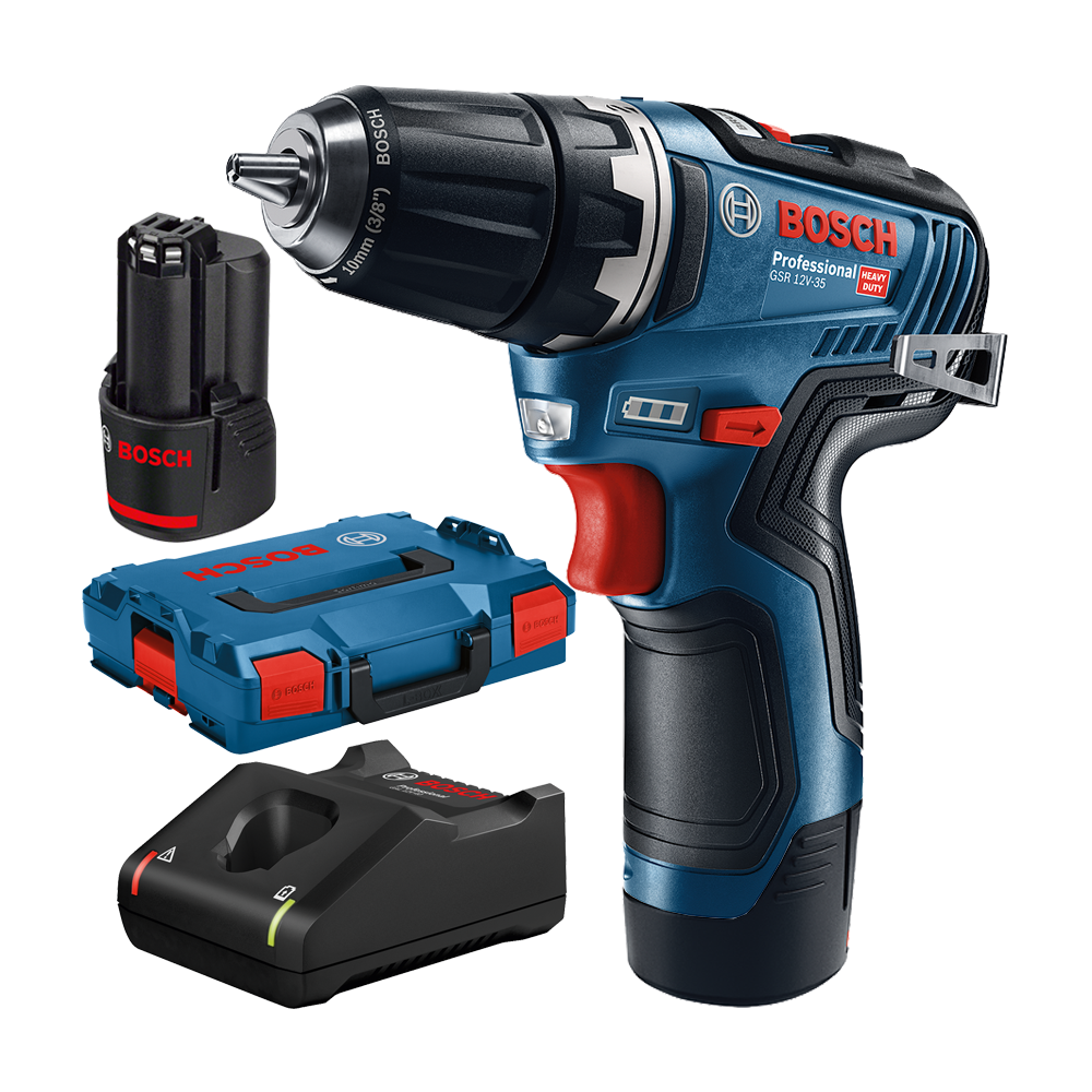 BOSCH GSR 12V-35 Masina de gaurit si insurubat brushless cu 2 acumulatori Li-Ion, 3Ah, 35Nm + L-BOXX
