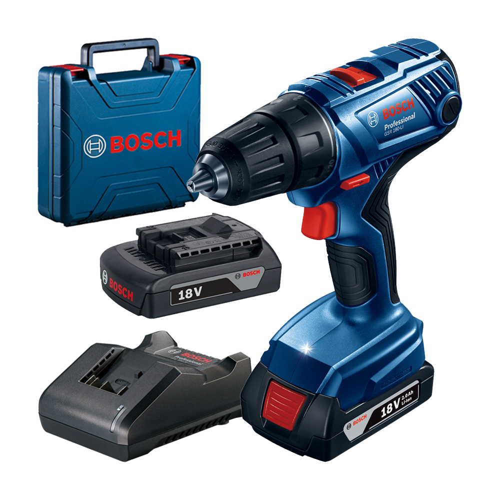 BOSCH GSR 180-LI Masina de gaurit si insurubat 18V, 54Nm cu 2 acumulatori de 2Ah si incarcator de 2Ah in Valiza