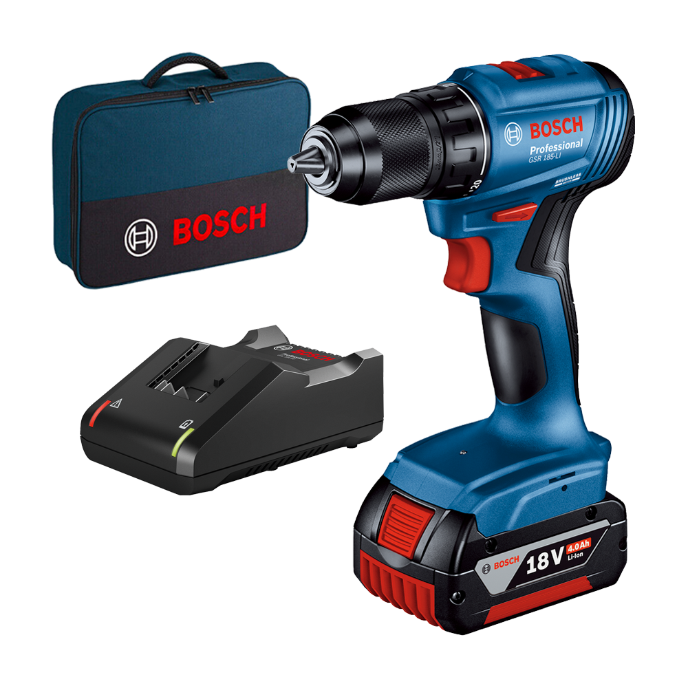 BOSCH GSR 185-LI Masina de gaurit si insurubat brushless cu 1 acumulator Li-Ion, 4Ah, 50Nm + Geanta textil