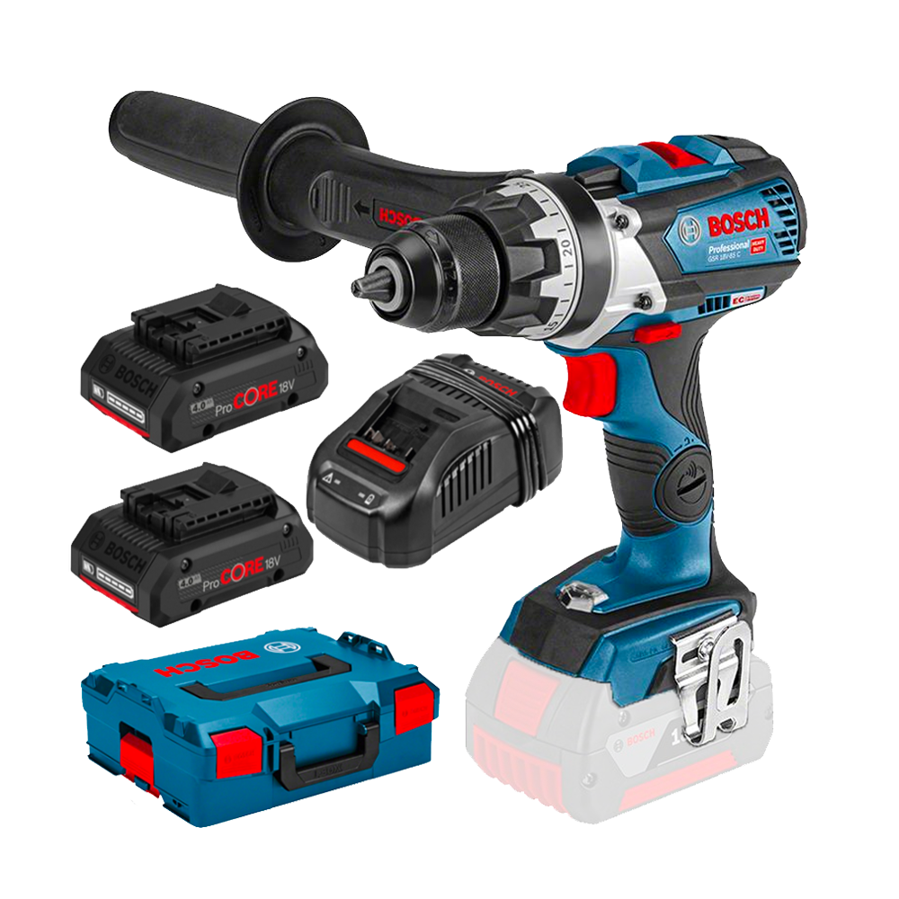 BOSCH GSR 18V-110 C (SOLO) Masina de gaurit si insurubat brushless Li-Ion, 110Nm + L-BOXX +  Set 2 acumulatori 4Ah ProCore + Inc