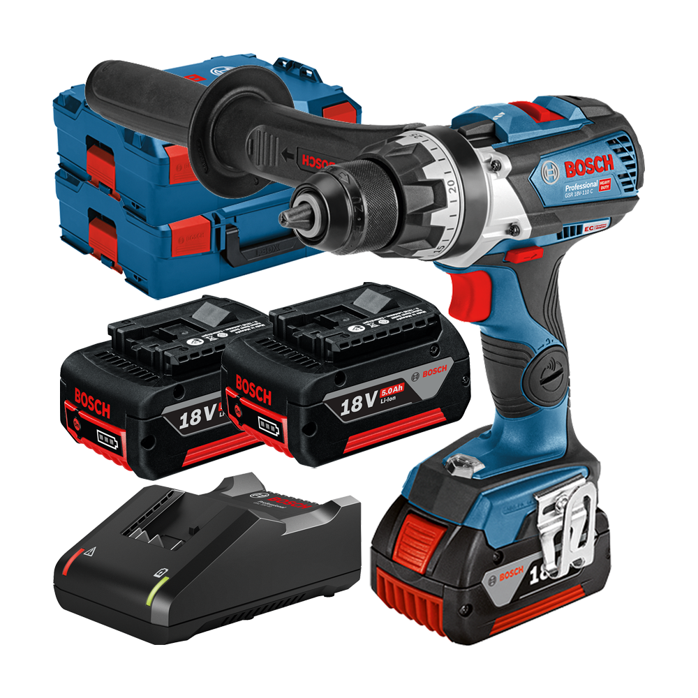 BOSCH GSR 18V-110 C (SOLO) Masina de gaurit si insurubat brushless Li-Ion, 110Nm + L-BOXX +  Set 3 acumulatori Li-Ion, 18V, 5Ah