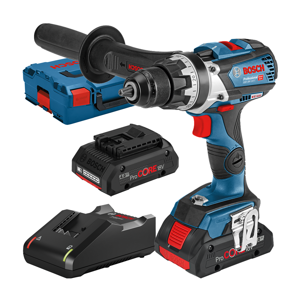 BOSCH GSR 18V-110 C Masina de gaurit si insurubat brushless cu 2 acumulatori Li-Ion, 4Ah, 110Nm + L-BOXX