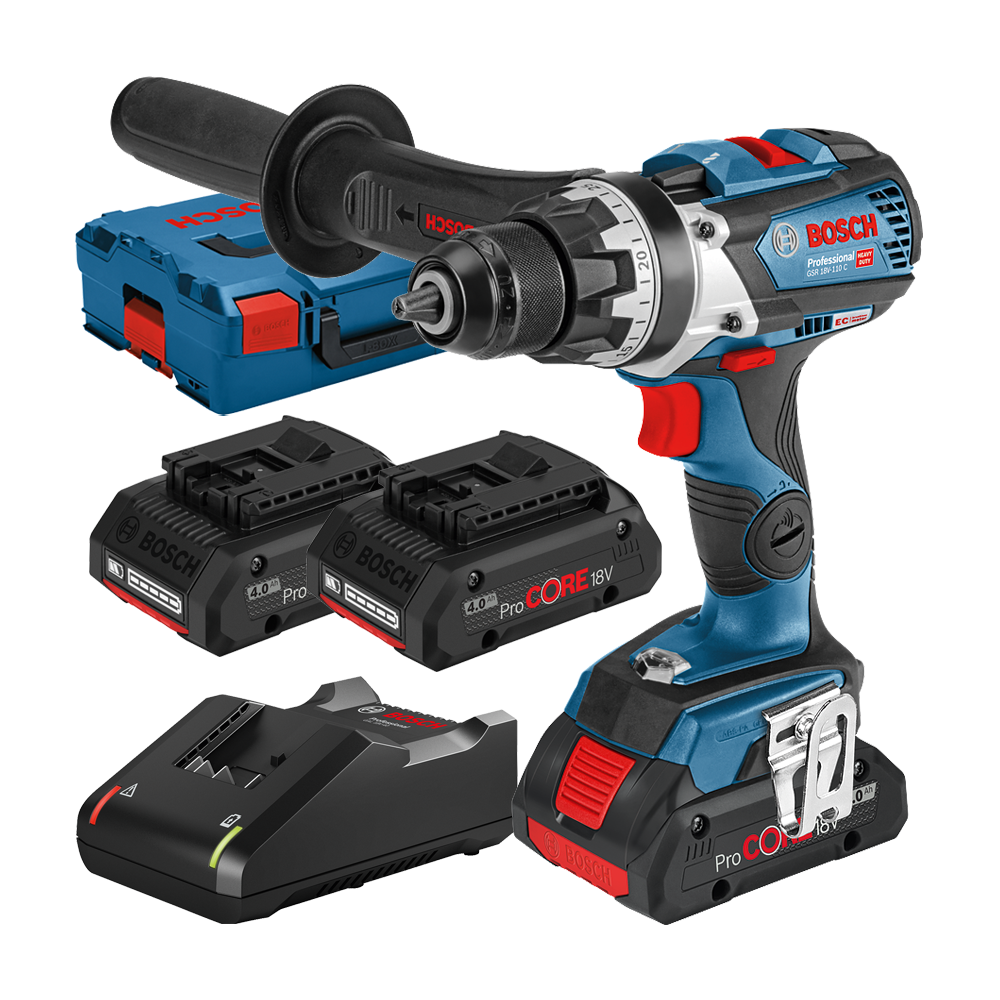 BOSCH GSR 18V-110 C Masina de gaurit si insurubat brushless cu 3 acumulatori Li-Ion, 4Ah ProCore, 110Nm + L-BOXX