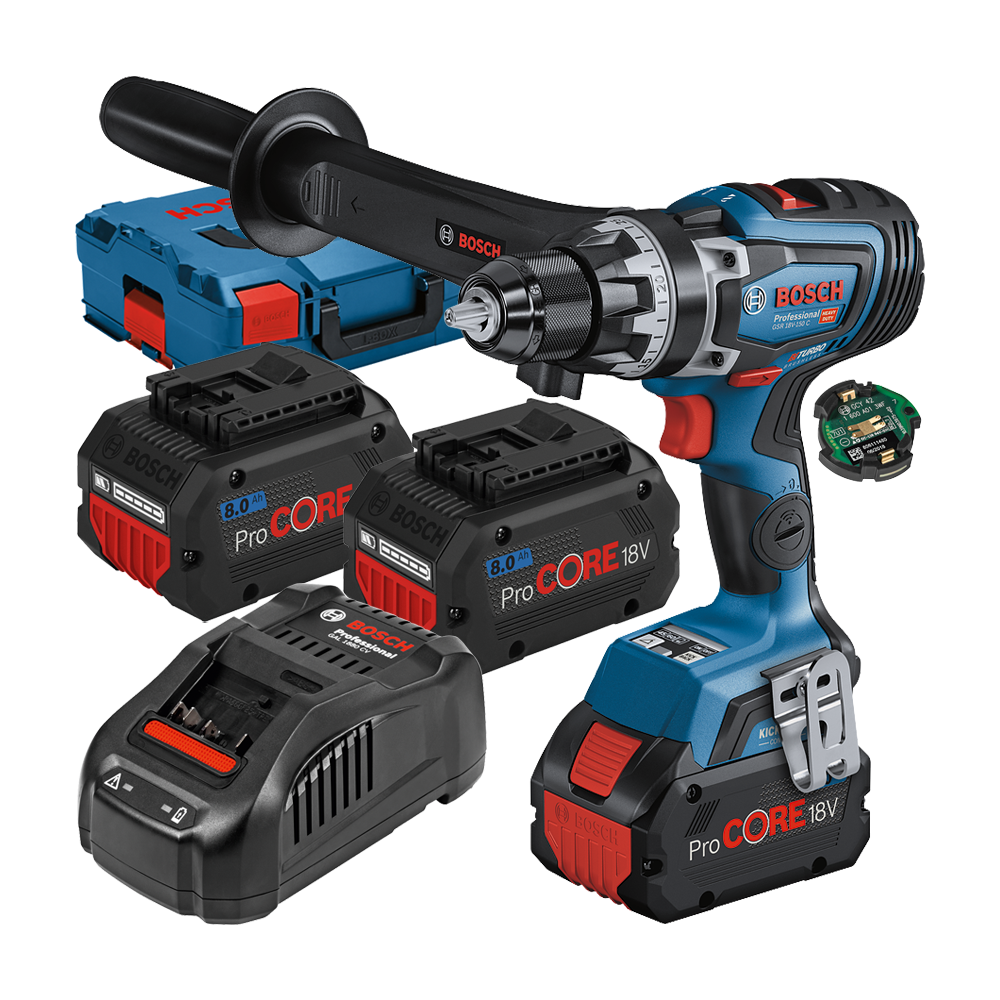 BOSCH GSR 18V-150 C Masina de gaurit si insurubat brushless cu 3 acumulatori Li-Ion, 8Ah, 150Nm + L-BOXX