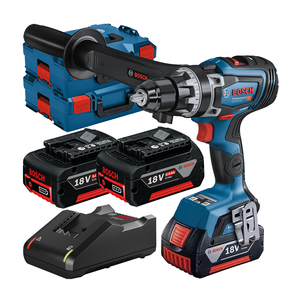 BOSCH GSR 18V-150 C Masina de gaurit si insurubat brushless Li-Ion, 150Nm + L-BOXX +  Set 3 acumulatori Li-Ion, 18V, 5Ah + Incar