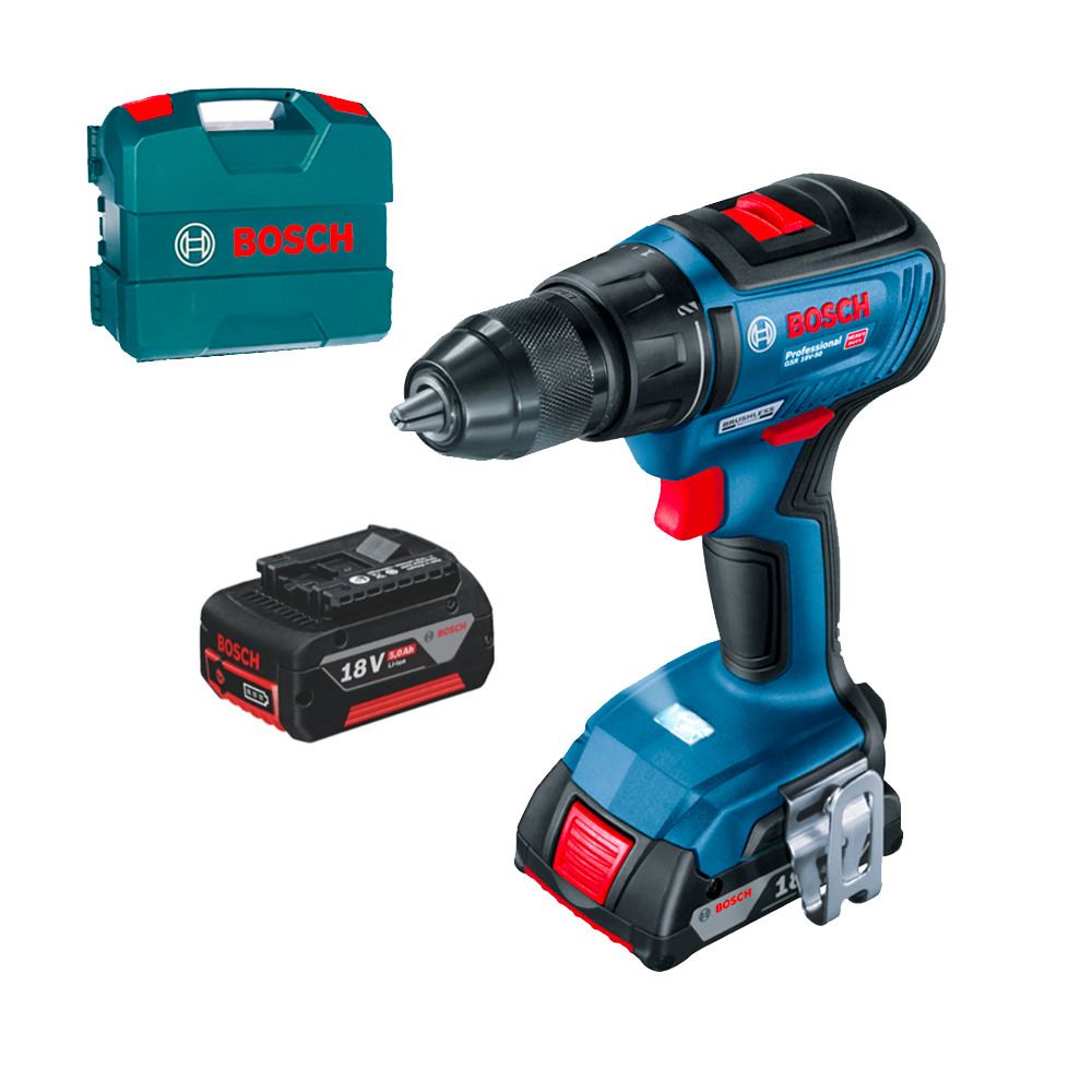 BOSCH GSR 18V-50 Masina de gaurit si insurubat brushless cu 2 acumulatori Li-Ion, unul de 2Ah si unul de 5Ah, 50Nm, cu incarcato